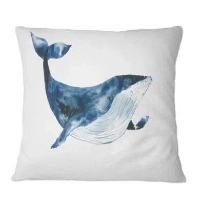 Design Art Blue Sperm Whale On White Vi - Nautical & Coastal Printed Throw Pillow