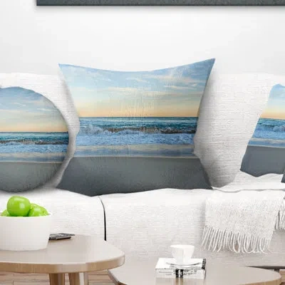Design Art Blue Splashing Scene Beach - Sea & Shore Printed Throw Pillow In Blue;white