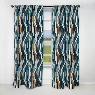 Design Art Blue Structured Chic Geometric Melody - Abstract Geometric Blackout Curtain - 1 Panels In Blue;white