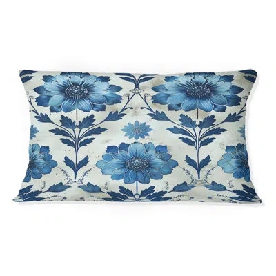 Design Art Blue Traditional Floral Wreath Gardens - Traditional Lumbar Pillow