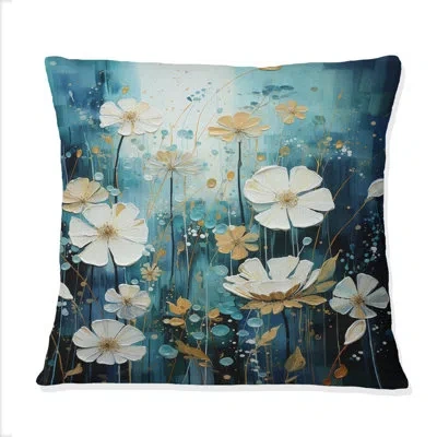 Design Art Blue Tranquil Gardens Iv - Abstract Botanicals Printed Throw Pillow