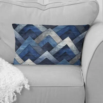 Design Art Blue Triangle Print I - Midcentury Lumbar Pillow In Blue;beige