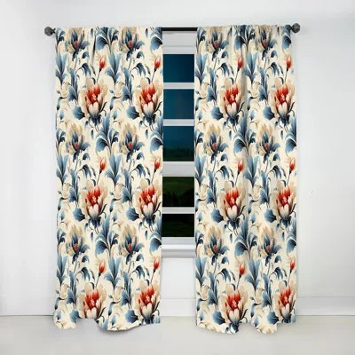 Design Art Blue Victorian Ikat Floral Harmony I - Vintage Curtain - Velvet Room Darkening - 1 Panel In Blue;red