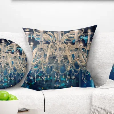 Design Art Blue Vintage Crystal Chandelier - Floral Printed Pillow
