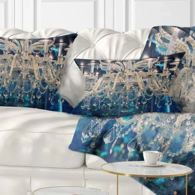 Design Art Blue Vintage Crystal Chandelier - Floral Printed Throw Pillow
