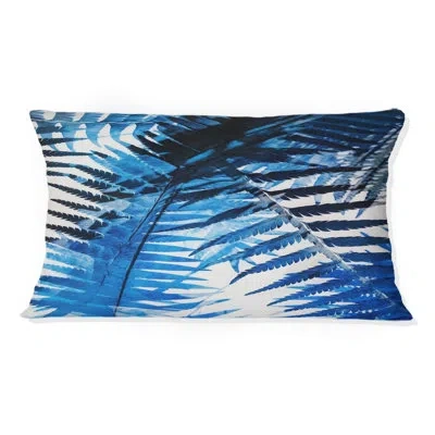 Design Art Blue Vintage Ferns On White Iii - Abstract Botanicals Printed Throw Pillow