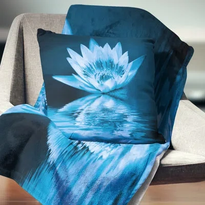 Design Art Blue Water Lily - Floral Printed Pillow