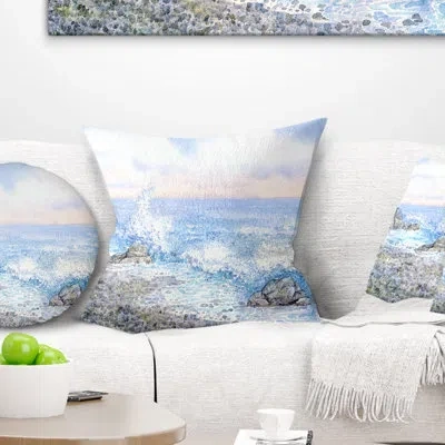 Design Art Blue Watercolor Waters - Sea & Shore Printed Pillow