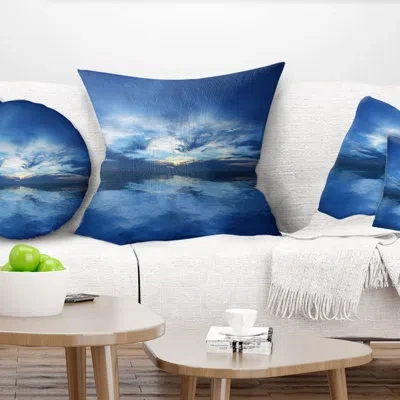 Design Art Blue Waters And Blue Sky Sunset - Sea & Shore Printed Pillow