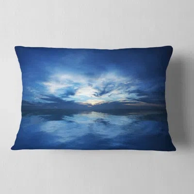 Design Art Blue Waters And Blue Sky Sunset - Sea & Shore Printed Throw Pillow