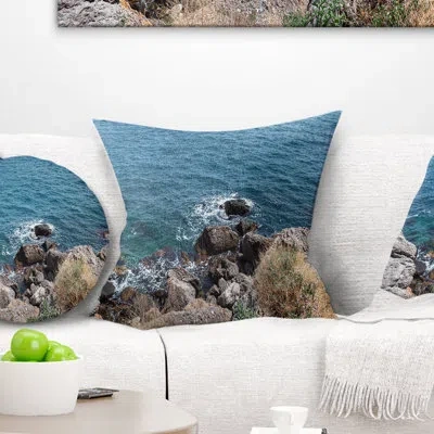 Design Art Blue Waters At Crimean Peninsula Beach - Sea & Shore Printed Throw Pillow