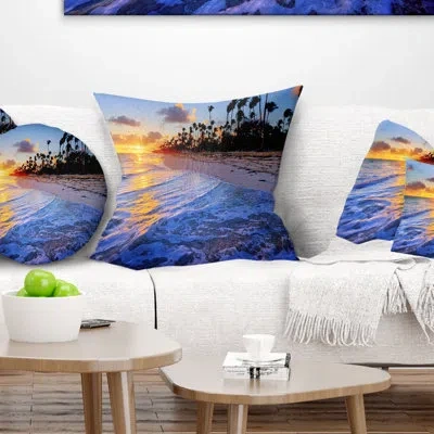 Design Art Blue Waves Along The Shore - Sea & Shore Printed Pillow