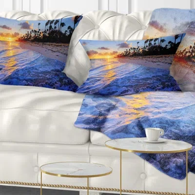 Design Art Blue Waves Along The Shore - Sea & Shore Printed Throw Pillow
