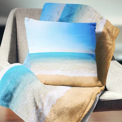 Design Art Blue Waves At Tropical Beach - Sea & Shore Printed Pillow