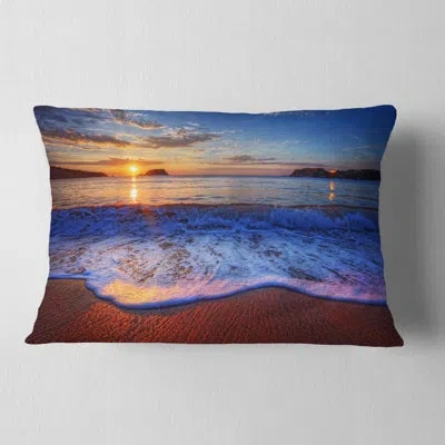 Design Art Blue Waves On Sandy Beach - Sea & Shore Printed Pillow