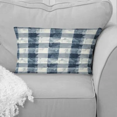 Design Art Blue White Gingham - Modern Lumbar Pillow In Blue;white
