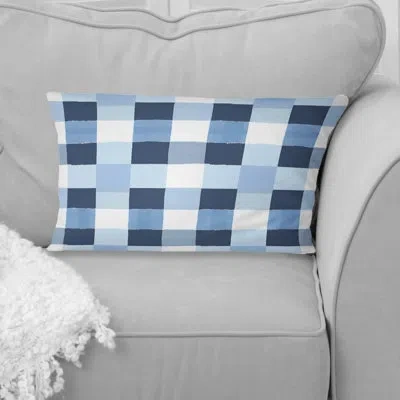 Design Art Blue White Gingham Print Ii - Modern Lumbar Pillow In Blue;white