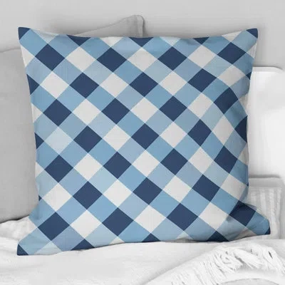 Design Art Blue White Gingham Print Iv - Modern Throw Pillow In Blue;white