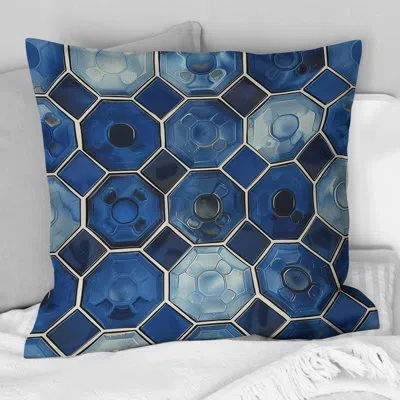 Design Art Blue White  Hexagon Print Vii - Modern Throw Pillow In Blue;white