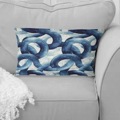 Design Art Blue White Midcentury Basketweave Print - Midcentury Lumbar Pillow In Blue;white