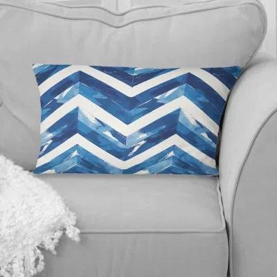 Design Art Blue White Midcentury Chevron Vi - Midcentury Lumbar Pillow In Blue;white