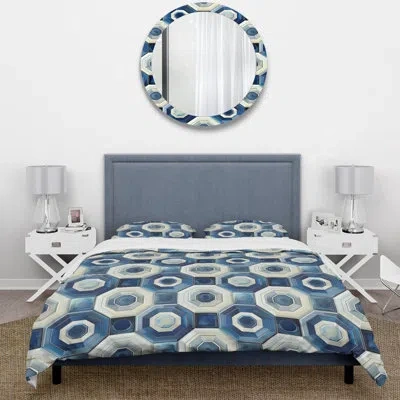 Design Art Blue White Midcentury Ii - Midcentury Duvet Cover Set In Blue;white
