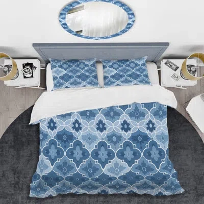 Design Art Blue White Modern Quatrefoil Iv - Modern Duvet Cover Set