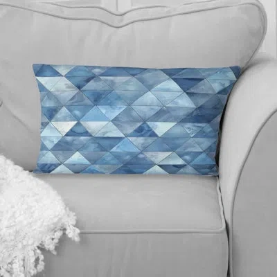 Design Art Blue White Modern Triangles Iii - Modern Lumbar Pillow In Blue;white