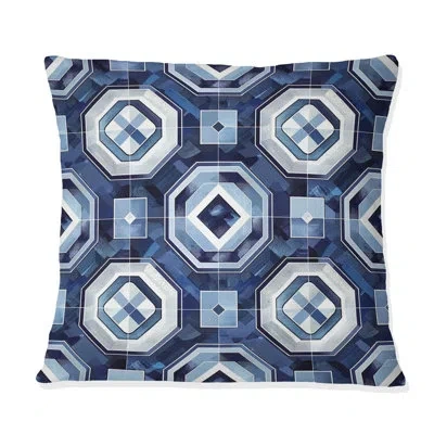 Design Art Blue White Octagon - Modern Throw Pillow In Blue;white