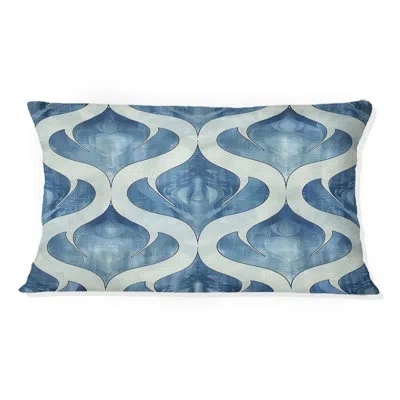 Design Art Blue White Ogee Patten Iv - Modern Lumbar Pillow In Blue;white