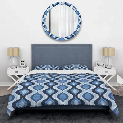 Design Art Blue White Ogee Patten Ix - Modern Duvet Cover Set In Blue;white