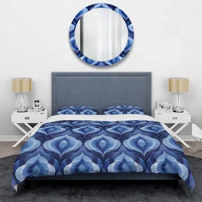 Design Art Blue White Ogee Patten V - Modern Duvet Cover Set In Blue;white