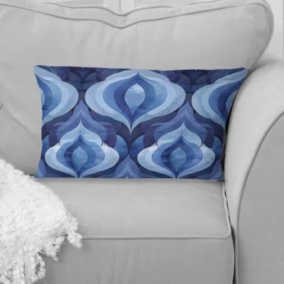 Design Art Blue White Ogee Patten V - Modern Lumbar Pillow In Blue;white