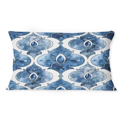 Design Art Blue White Quatrefoil Dreams Ii - Transitional Lumbar Pillow In Blue;white