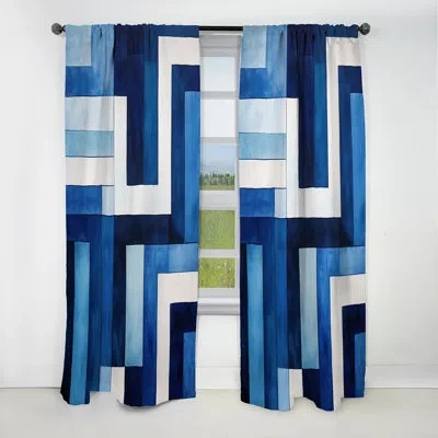 Design Art Blue White Sapphire Symmetry - Abstract Shapes Curtain - Blackout Abstract Curtain - 1 Panels In Blue;white