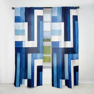 Design Art Blue White Sapphire Symmetry - Abstract Shapes Curtain - Velvet Room Darkening - 1 Panel In Blue;white