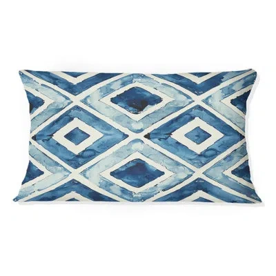 Design Art Blue White Timeless Royal Geo Tile Iii - Transitional Lumbar Pillow In Blue;white