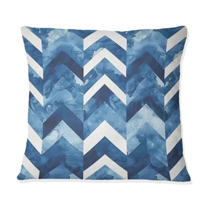 Design Art Blue White Traditional Chevron - Traditional Throw Pillow In Blue;white