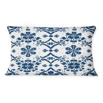 Design Art Blue White Traditional Flower Mosaic Beauty I - Traditional Lumbar Pillow In Blue;white