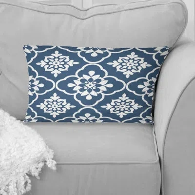 Design Art Blue White Traditional Flower Mosaic Beauty Iii - Traditional Lumbar Pillow In Blue;white