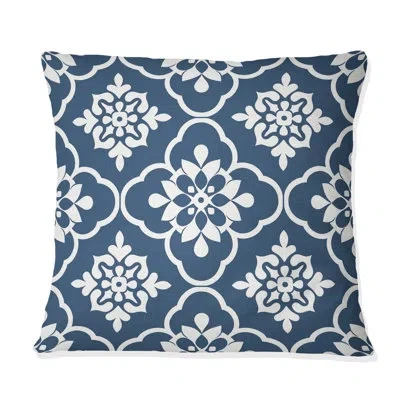 Design Art Blue White Traditional Flower Mosaic Beauty Iii - Traditional Throw Pillow In Blue;white