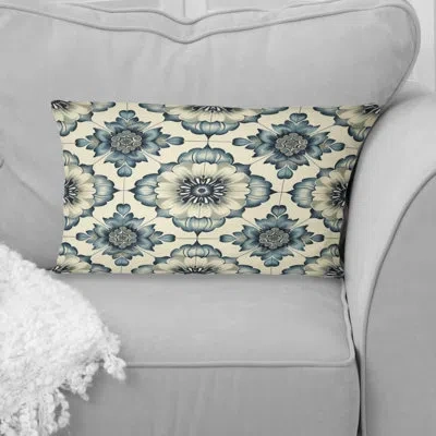 Design Art Blue White Traditional Flower Mosaic Beauty Iv - Traditional Lumbar Pillow In Blue;white
