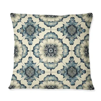 Design Art Blue White Traditional Flower Mosaic Beauty Iv - Traditional Throw Pillow In Blue;white