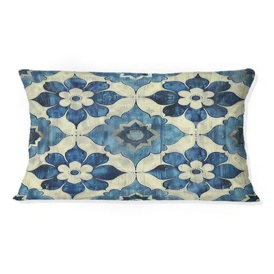 Design Art Blue White Traditional Flower Mosaic Beauty Vi - Traditional Lumbar Pillow In Blue;beige
