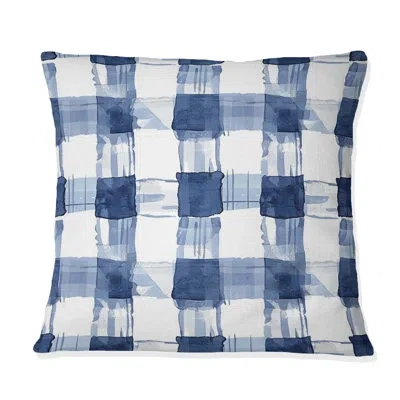 Design Art Blue White Traditional Gingham - Traditional Throw Pillow In Blue;white