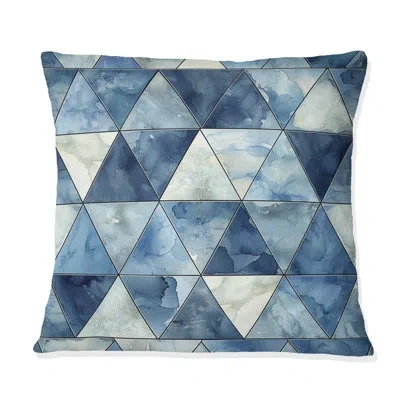 Design Art Blue White Triangles I - Modern Throw Pillow In Blue;white