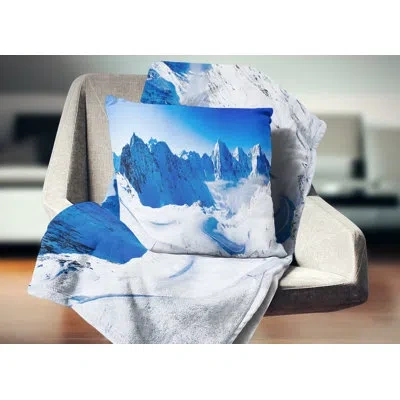 Design Art Blue Winter Mountains - Landscape Printed Throw Pillow