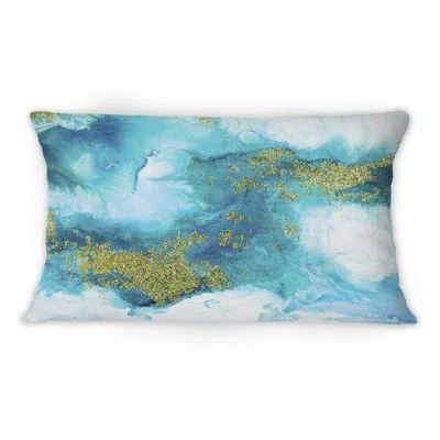 Design Art Blue With Gold Glitter Creative Abstract - Modern Printed Throw Pillow 1