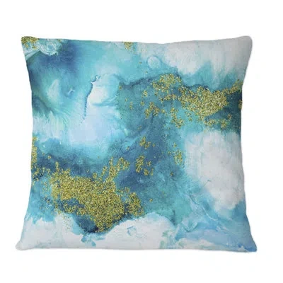 Design Art Blue With Gold Glitter Creative Abstract - Modern Printed Throw Pillow In Blue;gold