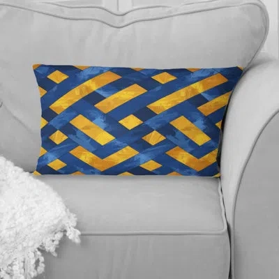 Design Art Blue Yellow Basketweave Patterns I - Modern Lumbar Pillow In Blue;yellow